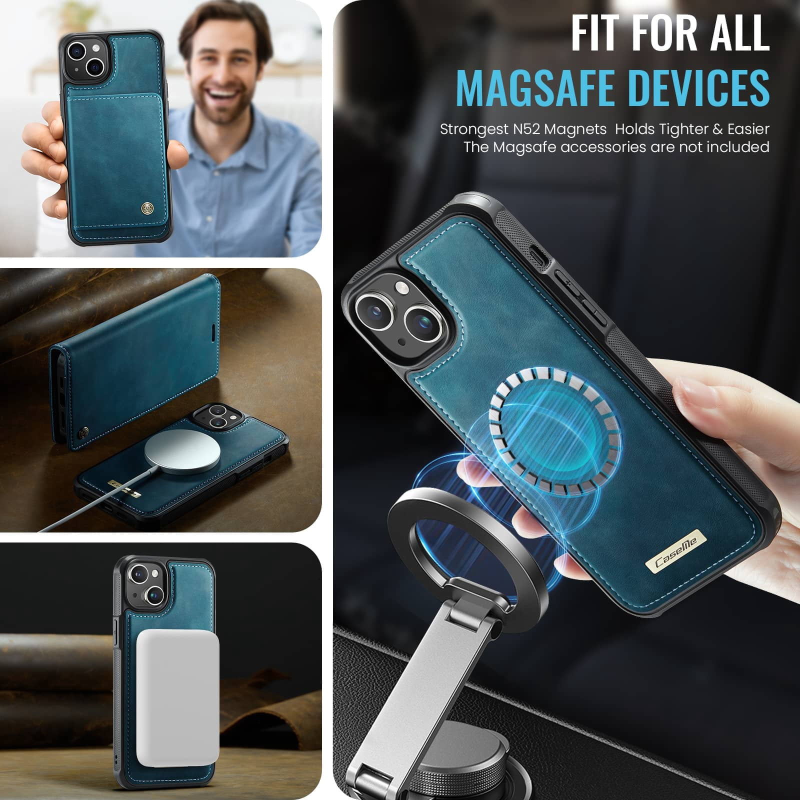Magnetic 2 in 1 Magsafe Detachable Wallet Case for iPhone 14 with Card Holder Women Men, Retro PU Leather【RFID Blocking】Kickstand Shockproof Cover