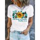 thumbnail image 1 of Camiseta de cuello redondo con estampado de girasoles, manga corta, informal, para verano y primavera, para mujer, estilo informal, para adultos, hombres, mujeres, adolescentes, jóvenes., 1 of 8