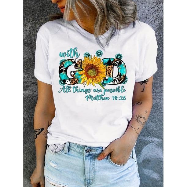 Camiseta de cuello redondo con estampado de girasoles, manga corta, informal, para verano y primavera, para mujer, estilo informal, para adultos, hombres, mujeres, adolescentes, jóvenes.