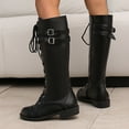 thumbnail image 3 of Knee High Boots Women Lace up Cap Toe Tall Riding Boots Vintage Leather Zipper Low Heel Over the Knee Motorcycle Boots, 3 of 7
