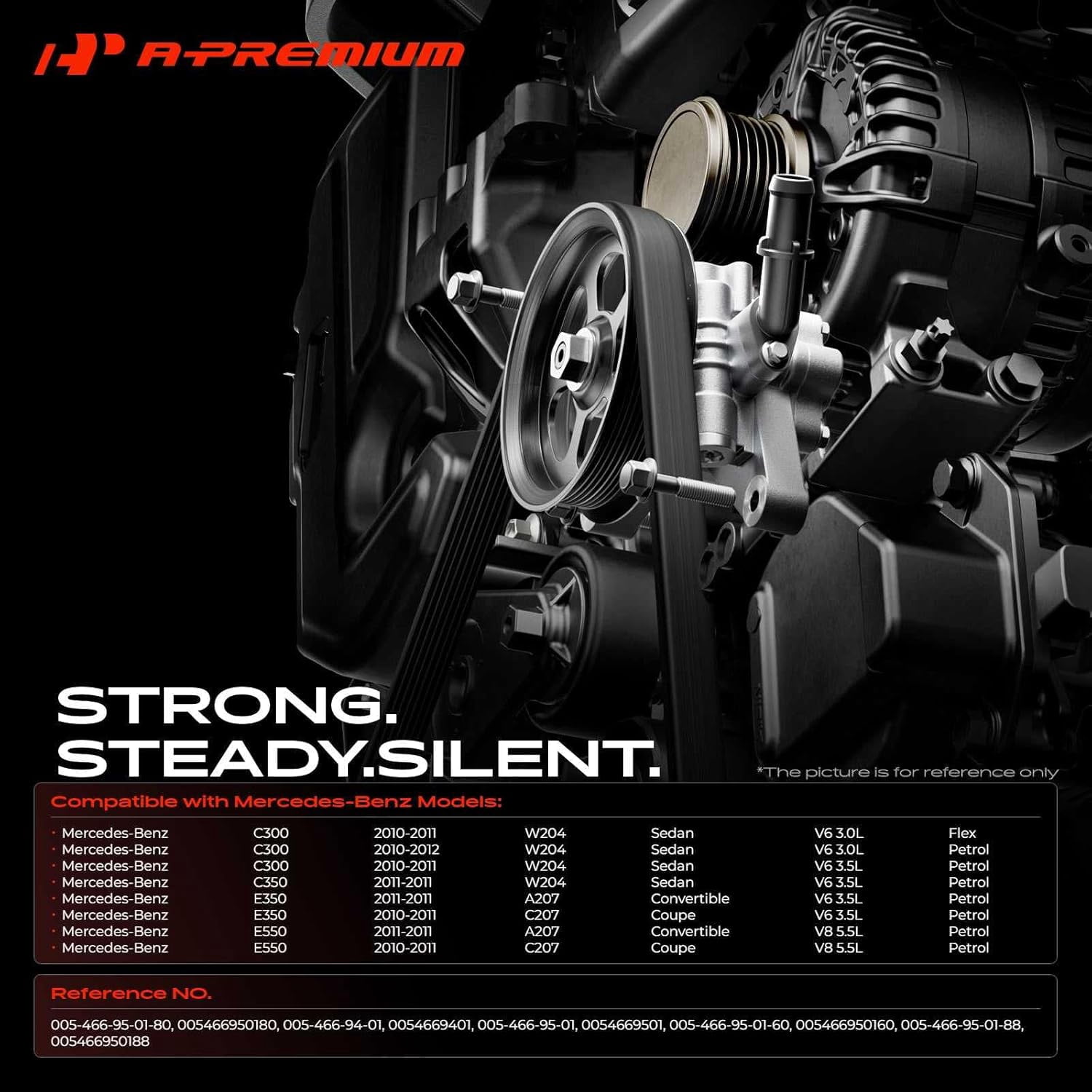 A-Premium Power Steering Pump with Pulley Compatible with Mercedes-Benz W204 C207 C300 C350 E350 E550 2010-2011 V6 3.0L 3.5L 5.5L