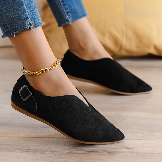 Mocassins pour Femmes Chaussures Décontractées à Enfiler en Daim Bout Pointu