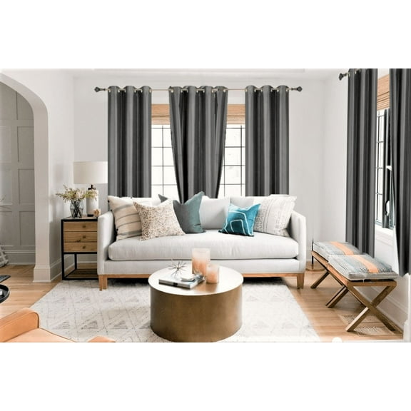 Charcoal 1-piece Adam solid blackout grommet-top window curtain panel 37"inch wide x 63" inch long room darkening perfect décor home