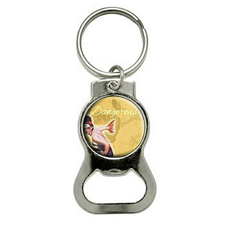 250 Round Magazine - Dangerous - Vintage Pulp Magazine Cover Round Bottle Opener Keychain