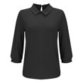 thumbnail image 3 of Elvqul Plus Size Blouses for Women Black Womens Tops Solid 3/4 Sleeve Fall Collared Pullover Pull on Shirt, 3 of 3