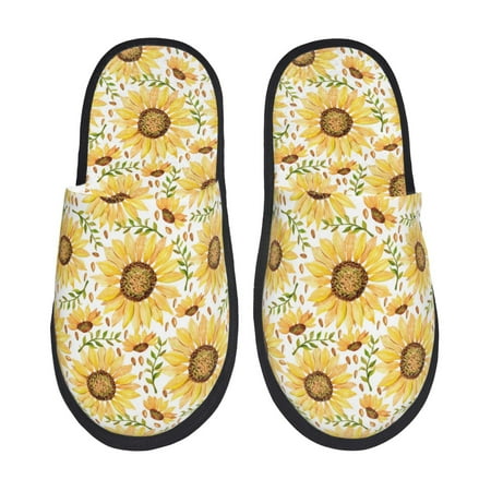 

Sigee Watercolor With Sunflowers for Cozy Furry Slippers Super Soft Indoor and Outdoor Use Non-Slip Sole Slip On House Slippers-Medium