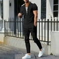 thumbnail image 2 of Stamzod Mens 2 Piece Outfits Summer Round Neck Short Sleeve Drawstring Pullover Shirts and Sweatpants with Pocket Casual Loose Fit Sweatsuits for Men Black B M, 2 of 9