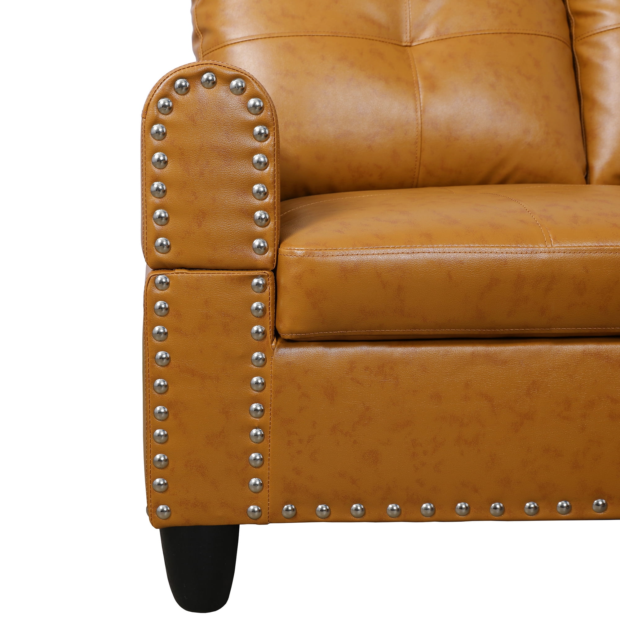 MAYEERTY 97.5" L-Shaped Sectional Sofa, Semi PU Synthetic Leather 2-Piece Modular Couch Sofa Set without Ottoman, Ginger (Right)
