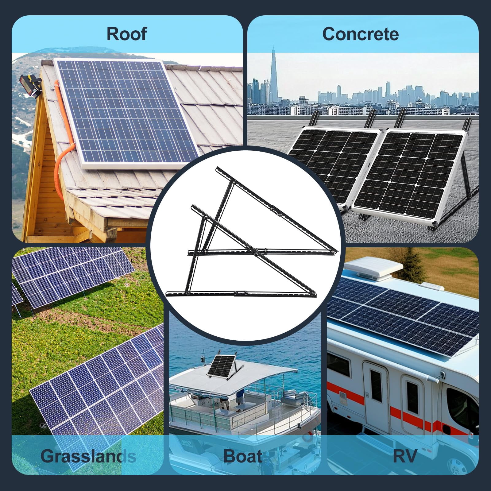 AEASKIEY Solar Panel Mount, 32" Adjustable Stand with Foldable Tilt Legs Solar Ground Mount for 2-4pcs 180 200 300 400 Watt Portable Solar Panel for RV, Roof, Boat, and Off-Grid, Black