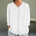 thumbnail image 2 of Admvng Linen Shirts for Women Summer V Neck Leisure Three-quarter Sleeve Solid Casual Loose Shirts S-2XL, 2 of 6