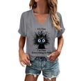 thumbnail image 3 of Trendfront Womens Funny Cat Graphic Tee Fashion V Neck Short Sleeve Tops Summer T Shirts Casual Slogan Print Weekend Relaxed Pullover Shirt, 3 of 5