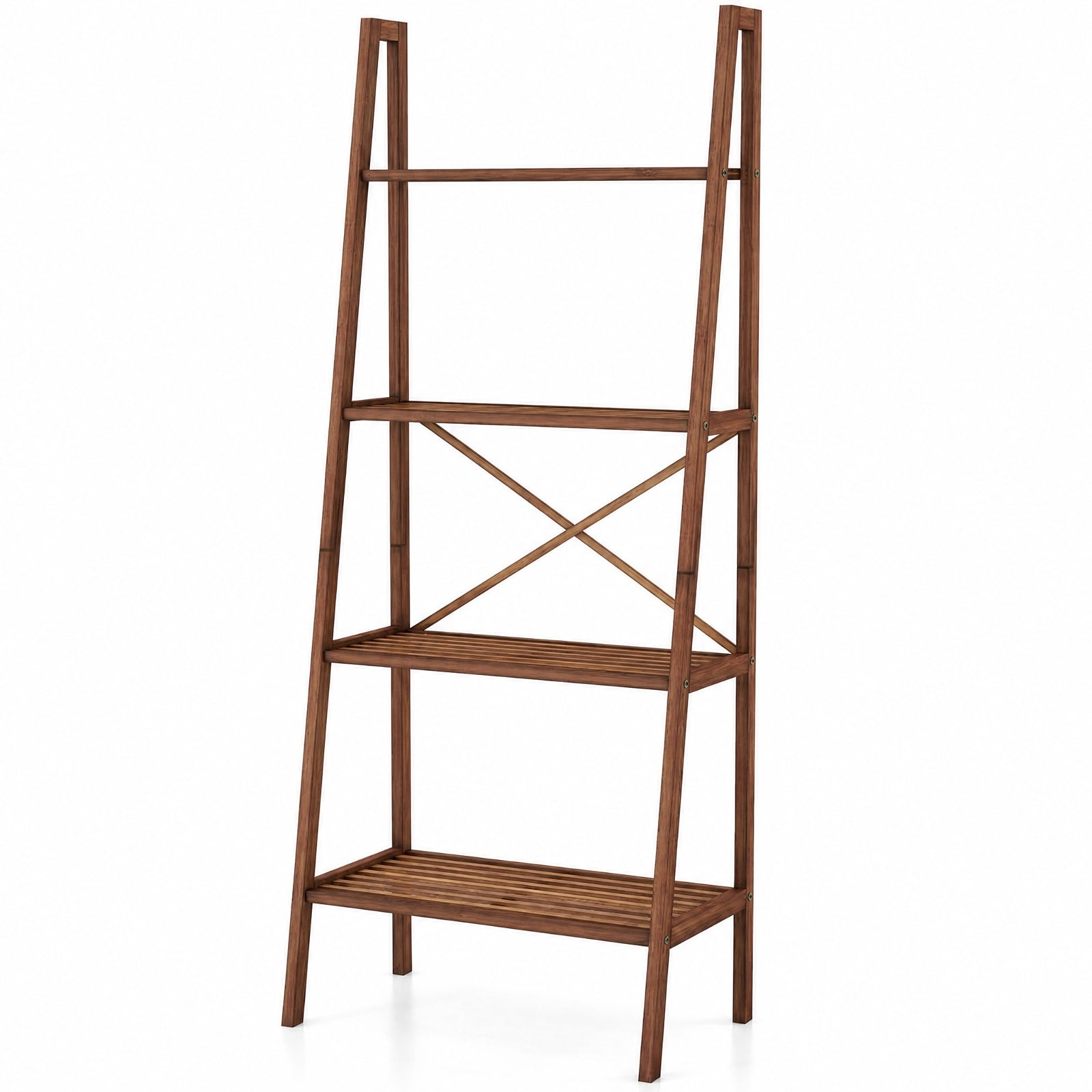 Furnibear 58 Inch 4-Tier Bamboo Ladder Bookshelf for Living Room Home Office Bedroom Display Storage Shelf, Walnut