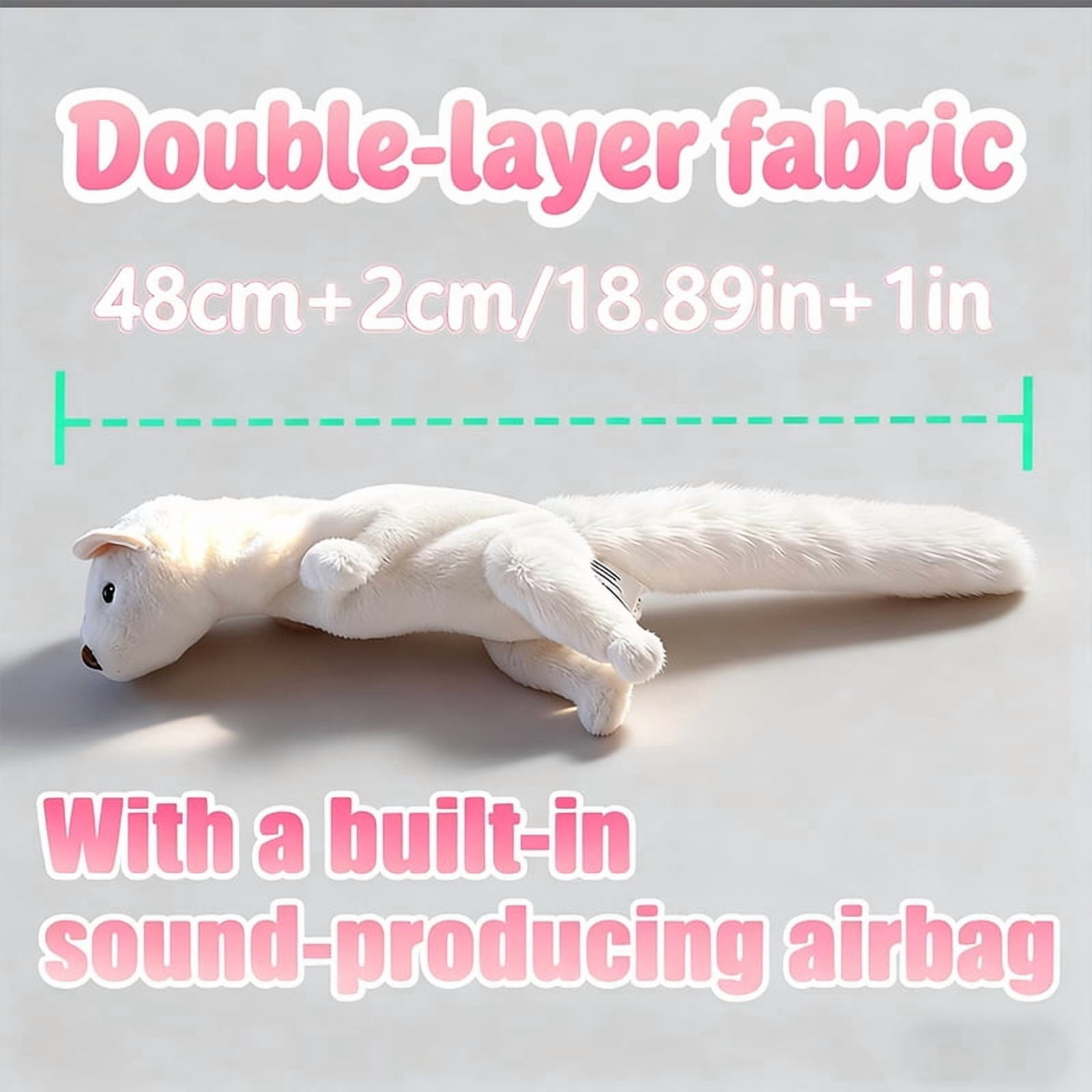 48cm Squeaky Ferret-Shaped Pet Toy, Double-Layer Stuffing-Free Plush Chew Toy for Dogs & Cats, Built-in Airbag Interactive Bite Toy for All Pet Sizes