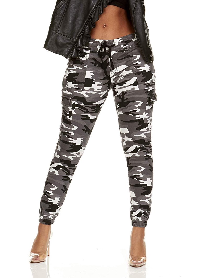 VIP JEANS Cute Cargo Mid Waisted Jogger Skinny Drawstring Grey