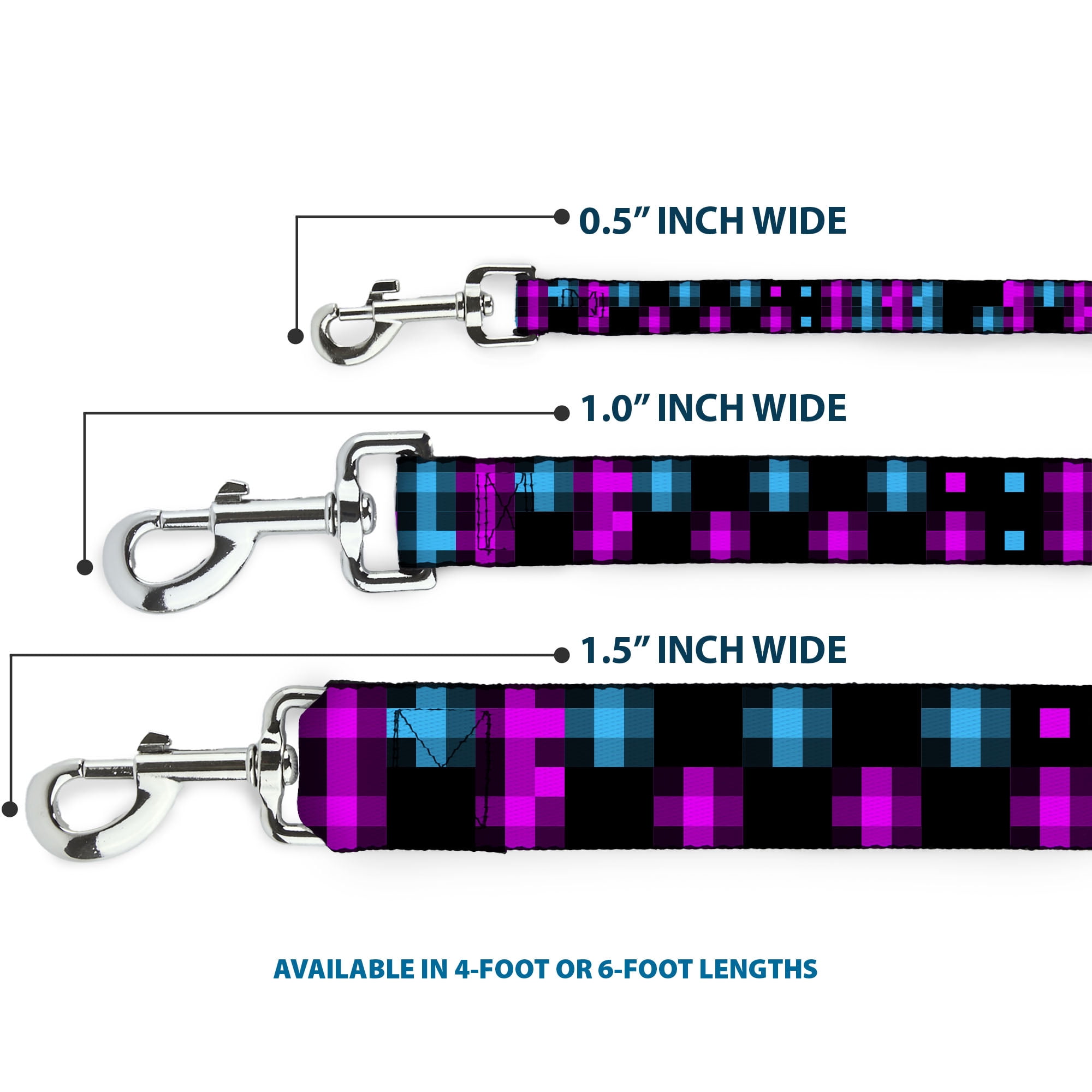 Buckle-Down Pet Leash, Dog Leash, Pixilated Checker Black Fuchsia Turquoise, 6 Feet Long 1.0 Inch Wide
