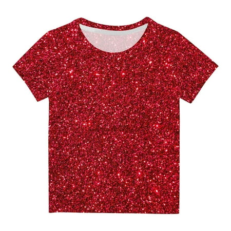 AJTQTH Tees for Kids Tie-Dye Glitter Printed Summer Casual Clothes Outfits Short Sleeve Crewneck Tops Tshirts Shirts Blouses Clothes Red 4-5 Years