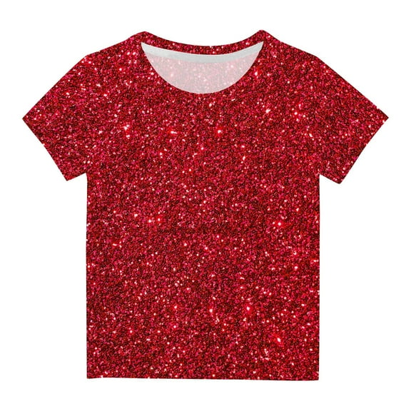 MeetoTime Boys Girls Short Sleeve Top Crewneck Sparkling Summer Casual T-shirt Kids Clothes 3-14 Years