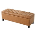 thumbnail image 3 of FFZ Brown PU Ottoman Bench With Storage Rubber Wood Legs 300lbs Capacity, 3 of 6