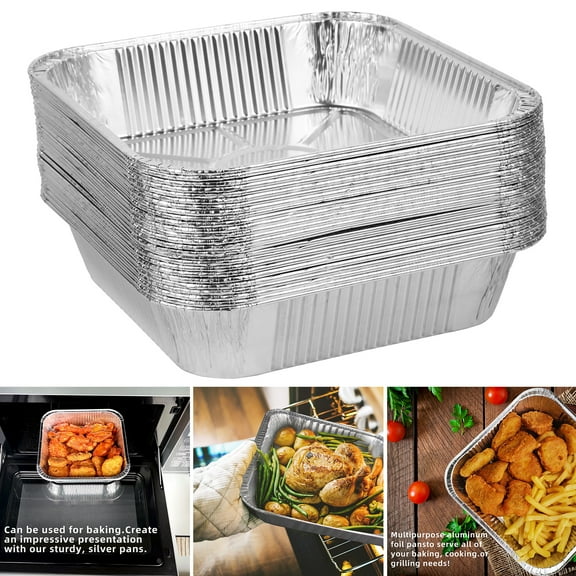 Sunjoy Tech 10/30Pcs Disposable Aluminum Foil Pans Waterproof & Oil-Proof Square Baking Foil Box High-Temperature Resistance Baking Pan Liner Kitchen Drip Pan Tray for Cooking Baking Storing Prepping