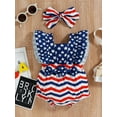 thumbnail image 2 of Bagilaanoe 4th of July Baby Girl Romper 2pcs 3 6 9 12 18 Months Independence Day Stars Stripe Print Jumpsuit + Bow Headband, 2 of 9