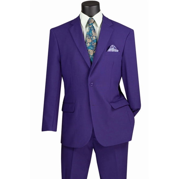 Men's Vinci Suits 2 Button Classic Poplin Suit Purple Size 44 Long