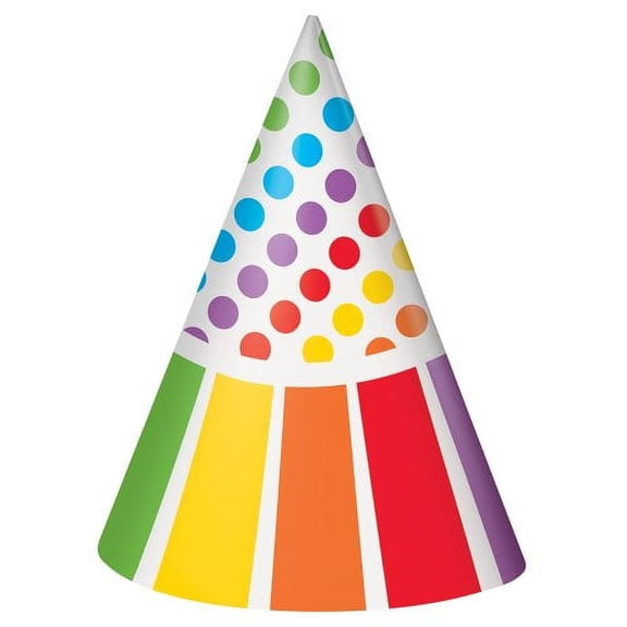 Unique Industries Multi-color Rainbow Birthday Party Hats, 8 Count