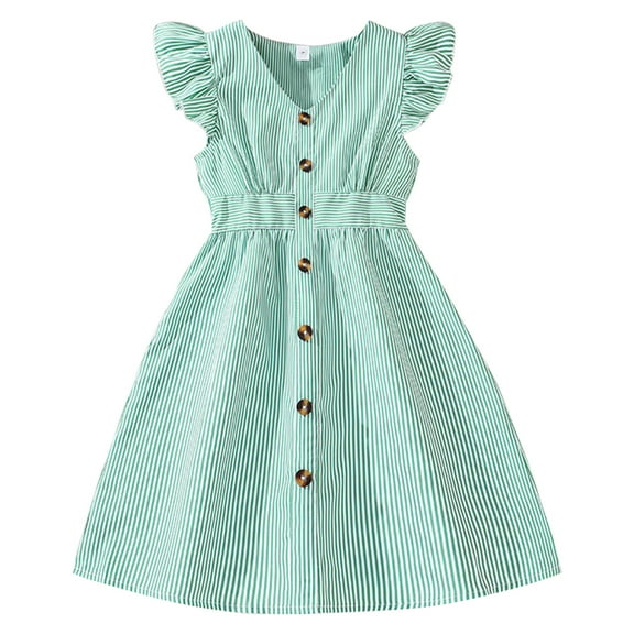 GYRATEDREAM Girls Summer Dress Flutter Sleeve Button Down Sundress Casual Midi Dresses 8-12 Years