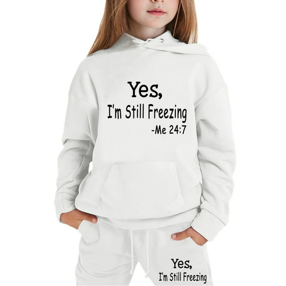 SUXIAN Children Boys and Girls Long Sleeve Letter Printed Lightweight Hoodie Sweatshirts and Long Pants Set Outfit Cozy Outfits Sweatsuits Sets White 130