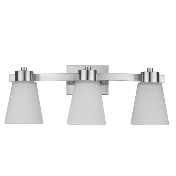 Prominence Home Fairendale 3-Light Brushed Nickel Bathroom Vanity Light with Frosted Glass Shade