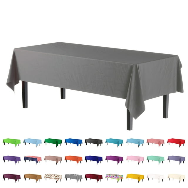 Exquisite Silver Plastic Tablecloth Cover - 54" x 108" - Heavy Duty - Disposable - Single Count