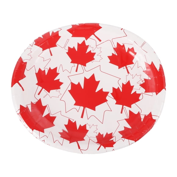 Way to Celebrate! Canada Day Red and White Leaf Oval Plate 10.4" x 12.2" ,8 ct