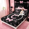 thumbnail image 3 of meiyoeat Pink Monogram Bowknot Bed Sheets For Kids,Girls Ribbon Bow Letter C Full Size Sheets Bowtie Lovers,4 Pieces, 3 of 6
