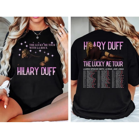 Hilary Inspired T-Shirt, Lucky Me Y2K Pop Music Fan Tee, Retro Concert Style Shirt, Two Sided Graphic