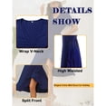 thumbnail image 4 of Women Summer Dress Wrap V-Neck Short Sleeve Casual Beach Dress A-Line Pleated Midi Sun Dresses (Navy, XXL), 4 of 4