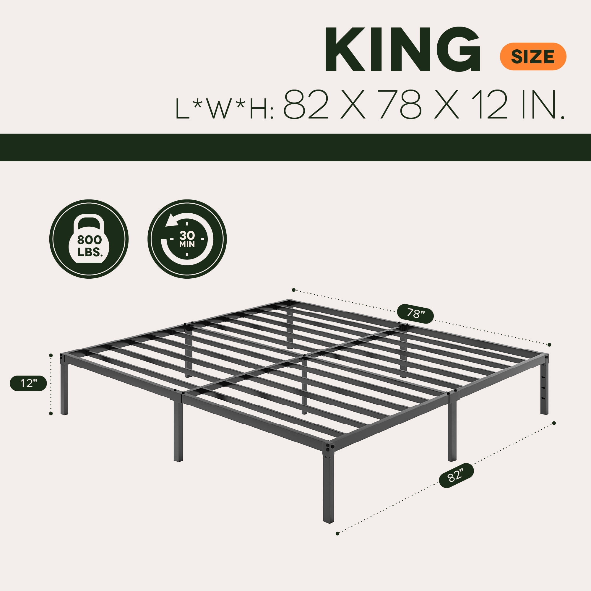Einfach King Bed Frame, 12'' Metal Platform Bed with Ample Under-Bed Storage Space, Heavy Duty, No Box Spring Needed, Black