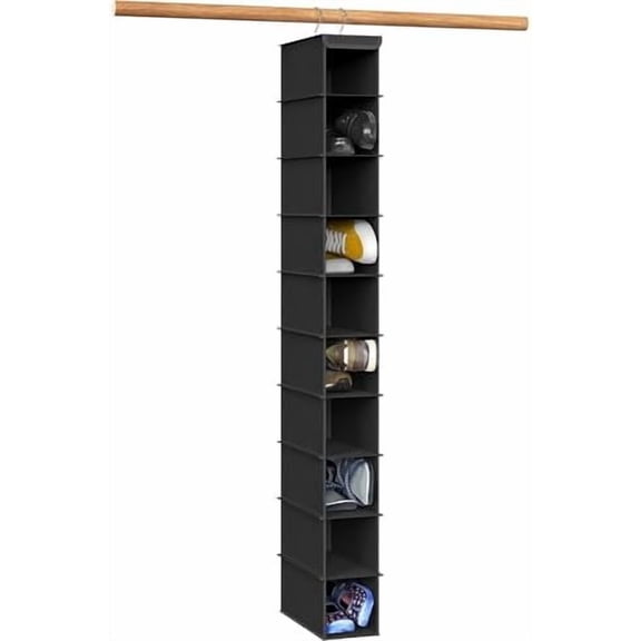 10 Shelves Closet Hanging Shoe Organizer, Black