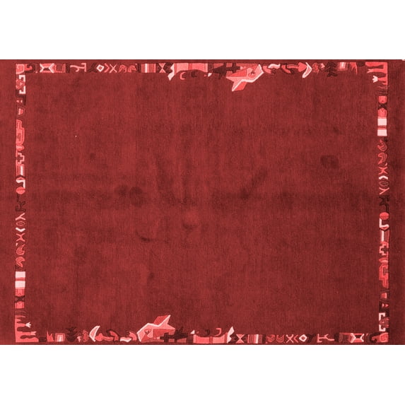 Ahgly Company Indoor Rectangle Abstract Red Modern Area Rugs, 6' x 9'