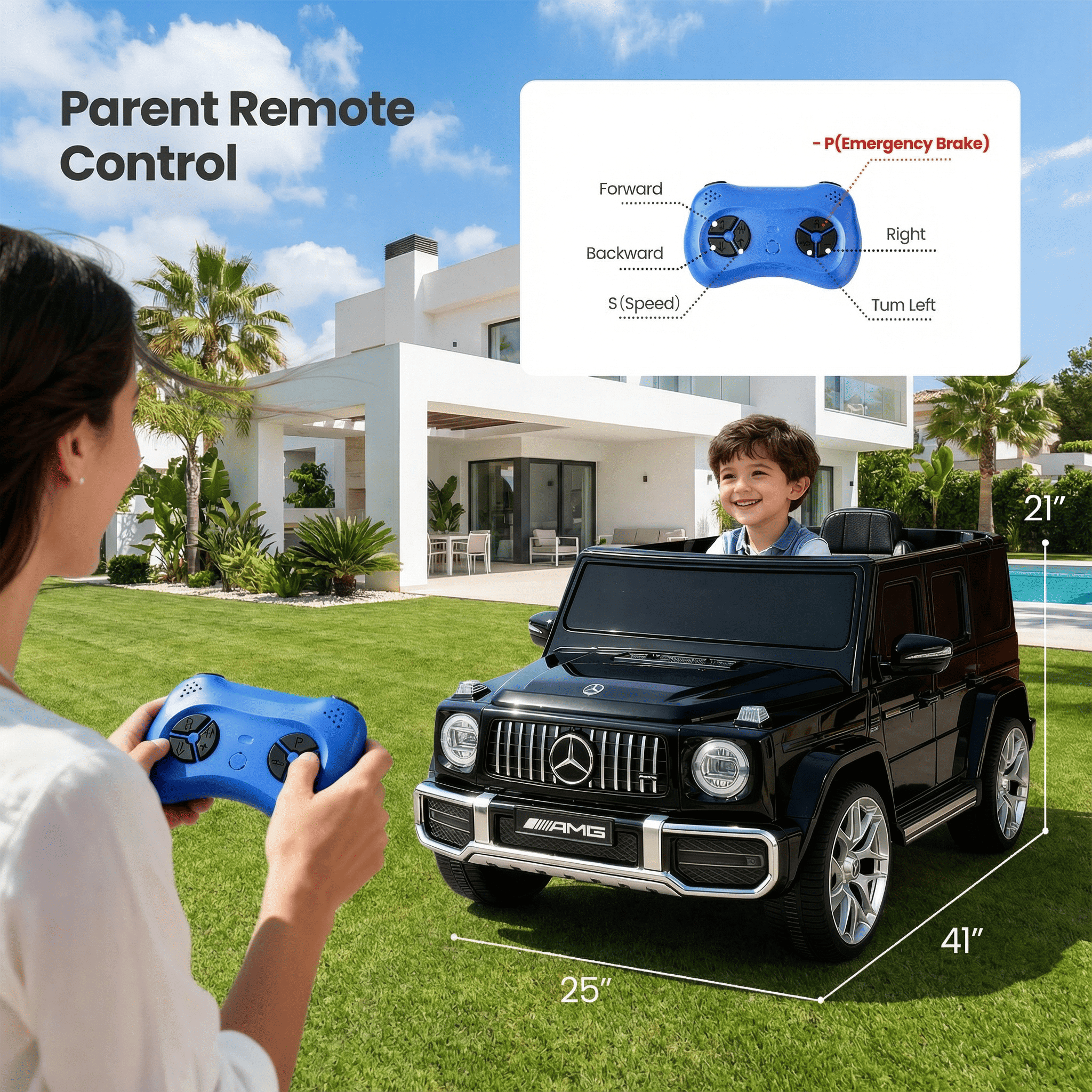 Cozphia Licensed Mercedes-Benz AMG G63 Ride on Car,12V Electric Vehicles with Remote Control,Rechargeable Battery,Flickering Lights/LED Lights, Bluetooth,Music