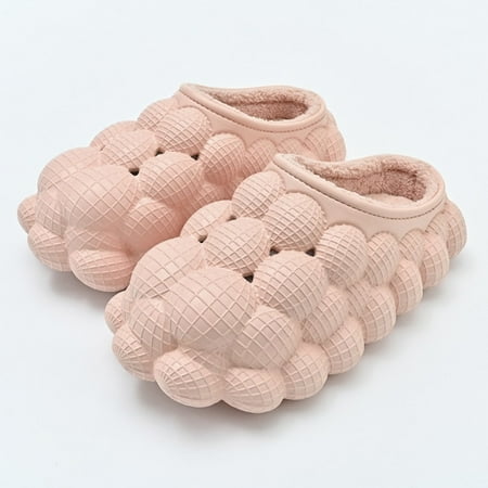 

CoCopeanut 2022 New Home Cotton Slippers Plush Fur Outdoor Slippers Non Slip Comfy Shoes Bubble Pantoufles Femme Fur Slippers Indoor women