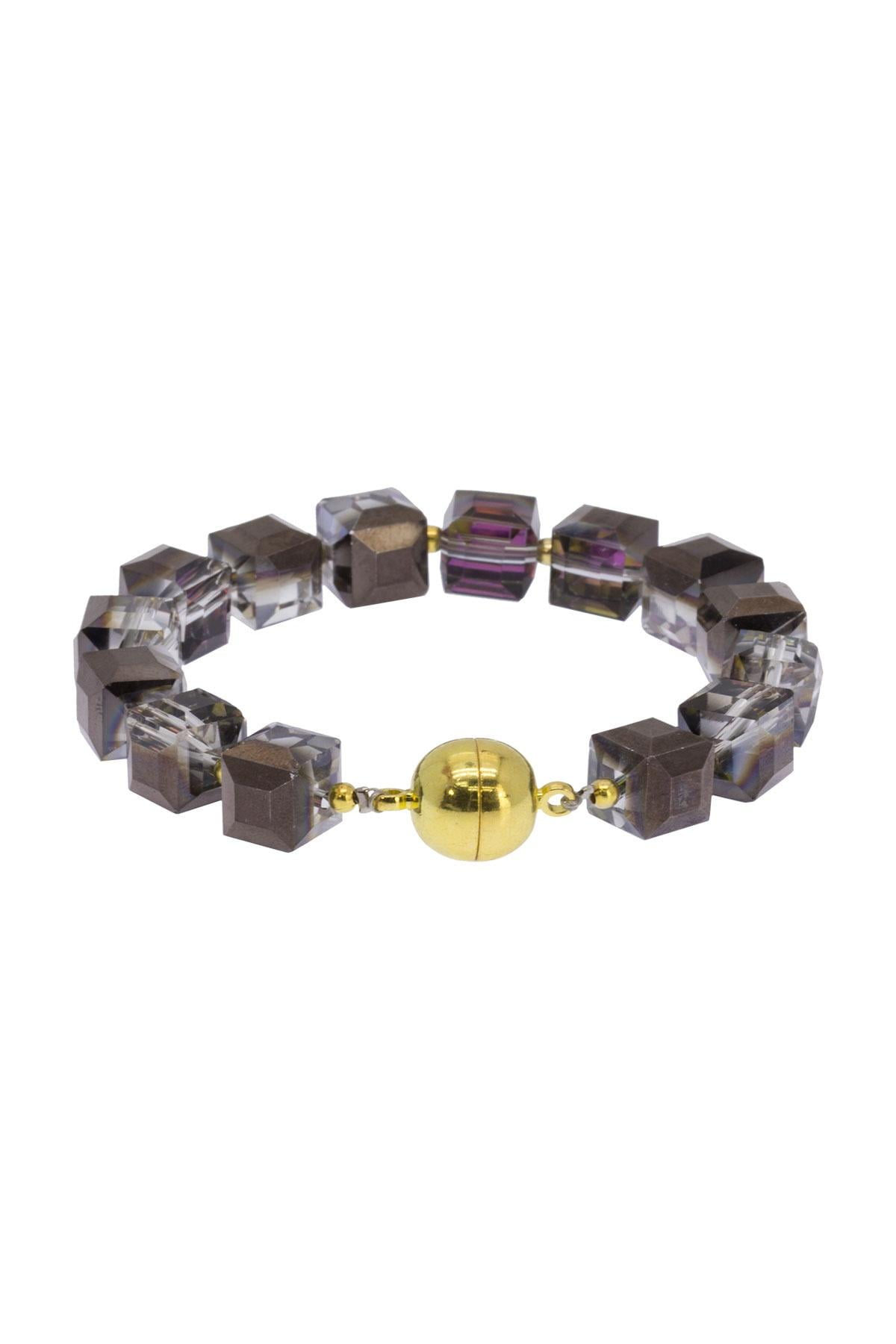 Purple and bronze square bracelet with gold magnetic closure