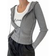 thumbnail image 2 of Women'S Long Sleeve Ribbed Knit Cardigan Drawstring Fitted Hooded Sweaters Fall Clothes Trendy Gray M, 2 of 9