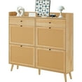 thumbnail image 4 of Zzistar Rattan Shoe Cabinet Storage, Large Shoe Cabinet Freestanding Organizer with Wood Legs and 4 Flip Drawers for Entryway Hallway Living Room, 4 of 7