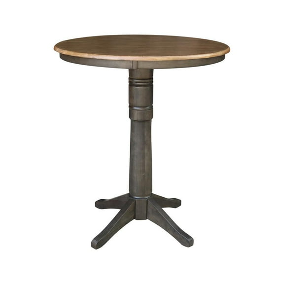 30" Round Top Solid Wood Pedestal Table in Hickory/Washed Coal - Bar Height