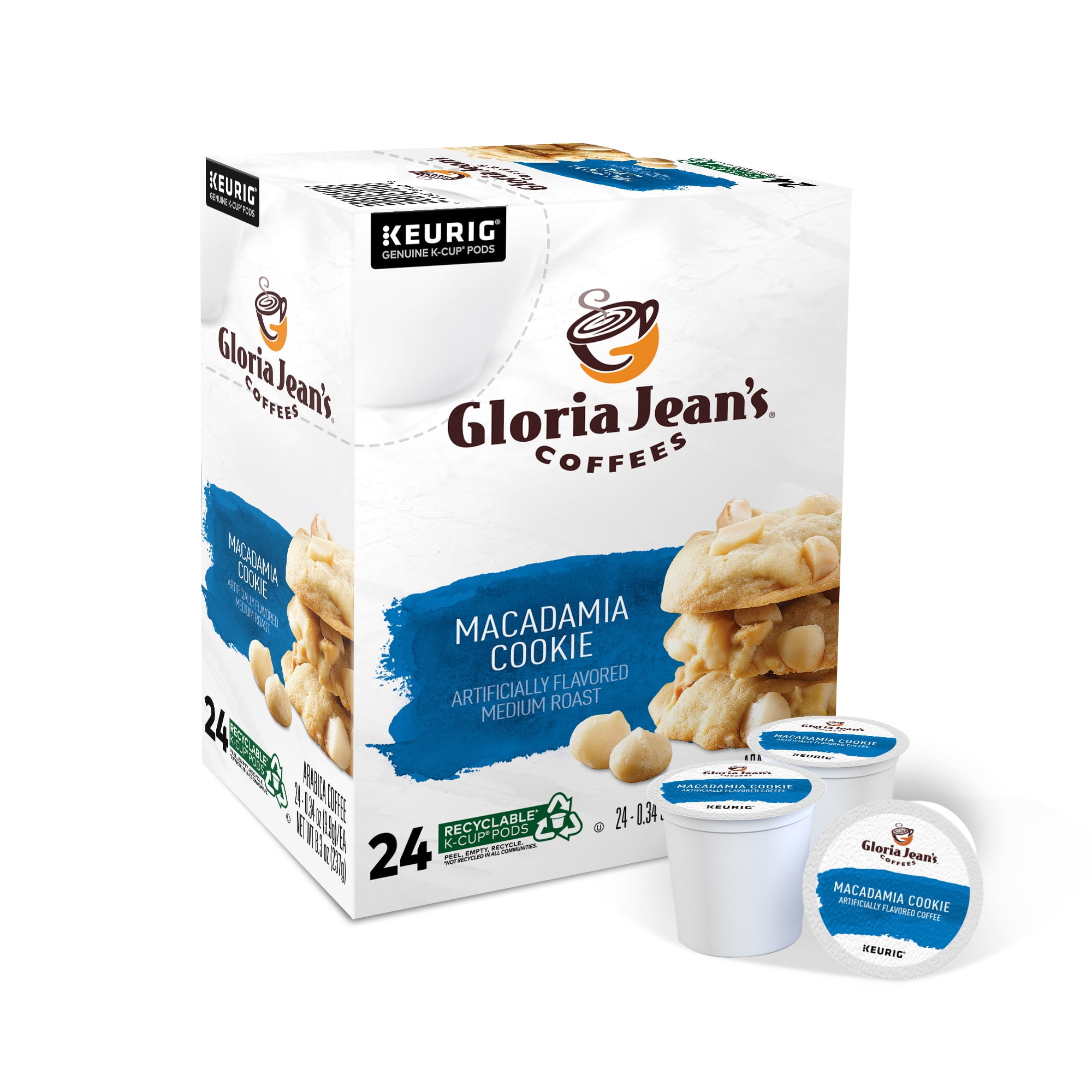 Gloria Jeans Coffee Macadamia Cookie Flavored K-Cup Pods, Light Roast, 24 Count for Keurig Brewers