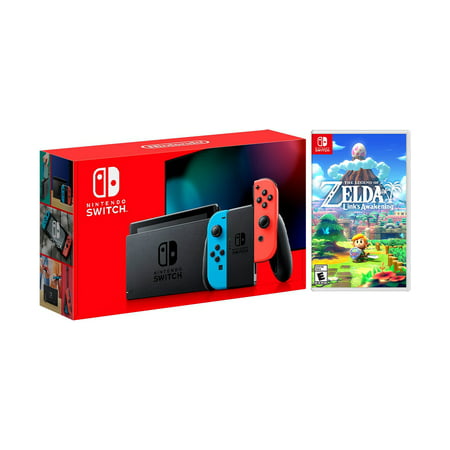 2019 New Nintendo Switch Red/Blue Joy-Con Improved Battery Life Console Bundle with The Legend of Zelda: Link's Awakening NS Game Disc - 2019 New