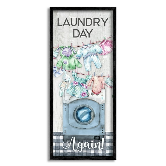 Stupell Industries Rustic Laundry Day Again Typography Painting Black Framed Art Print Wall Art, 10 x 24