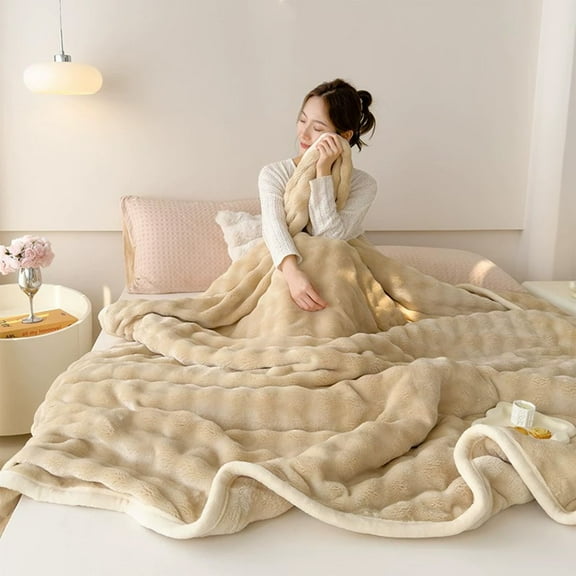 Super Soft Throw Blanket - Fuzzy Cozy Plush Thick Bubble Blanket for Sofa, Warm Fleece Fluffy Lola Blanket, for Women,Couch,Bedroom,Living Room,Chair.(Ivory, 70cmx100cm")