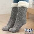 thumbnail image 2 of Huggle Slipper Socks, Ultra Plush Cable-Knit Non Slip Socks, Fleece Lined, One Size Unisex, Gray, 2 of 7