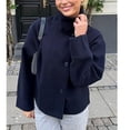 thumbnail image 7 of Womens Loose Crop Pea Coat Wool Blend Short Overcoat Casual Stand Collar Winter Outerwear, 7 of 7