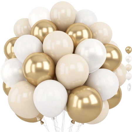 70Pcs 12 Inch White Sand Gold Metallic Balloons, Beige Gold Balloons for Birthday Baby Shower Wedding Anniversary Party Decorations